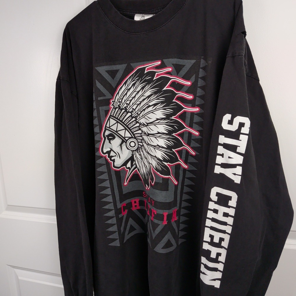 Streetwear Overweight Stay Chiefin Long Sleeve Shirt Black 3XL Heavyweight